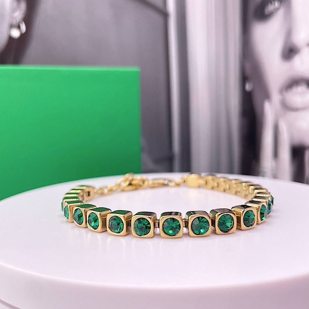 Green Crystal Bracelet, Green Crystal Gold Plated Green Tennis Bracelet